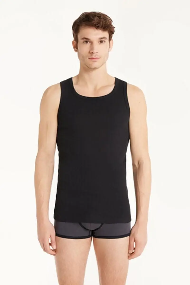 Tezenis Canotta a Costine Spalla Larga in Cotone Uomo Uomo Nero Taglia M