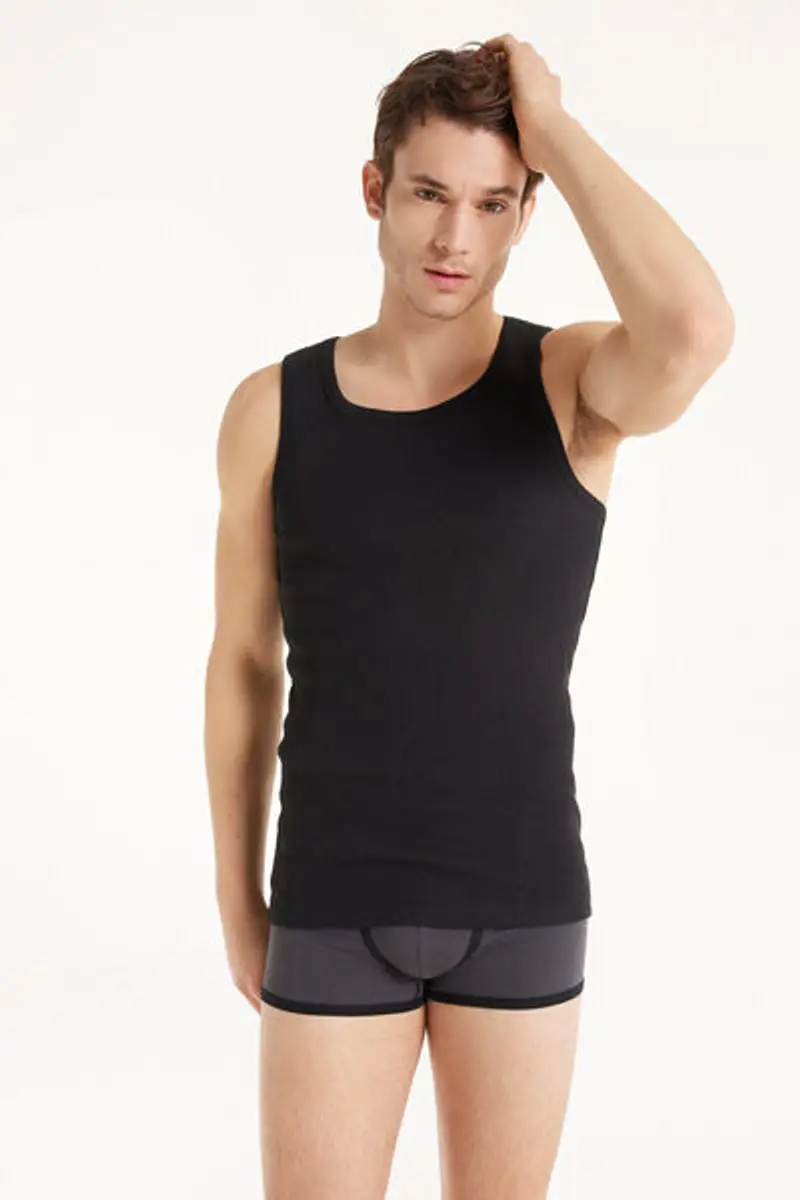 Tezenis Canotta a Costine Spalla Larga in Cotone Uomo Uomo Nero Taglia M miniatura 2