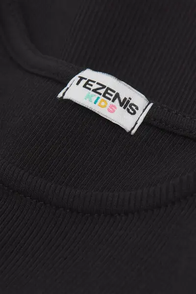 Canotta Bimba Spalla Larga Cotone Costine Ricamo Bambina Nero miniatura 2