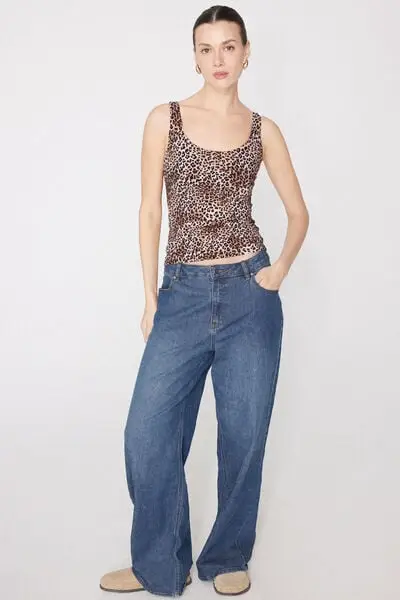 Canotta con Reggiseno Spalla Larga Stampata Natural Lifting 2 in 1 Donna Marrone