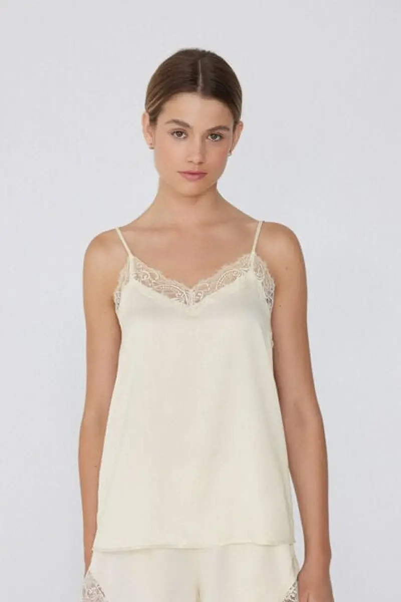 Tezenis Canotta con Spalline Sottili in Raso e Pizzo Donna Avorio Taglia L