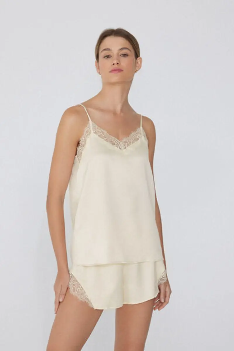 Tezenis Canotta con Spalline Sottili in Raso e Pizzo Donna Avorio Taglia L miniatura 2