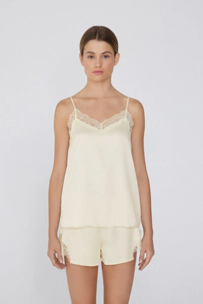 Tezenis Canotta con Spalline Sottili in Raso e Pizzo Donna Avorio Taglia L miniatura 3