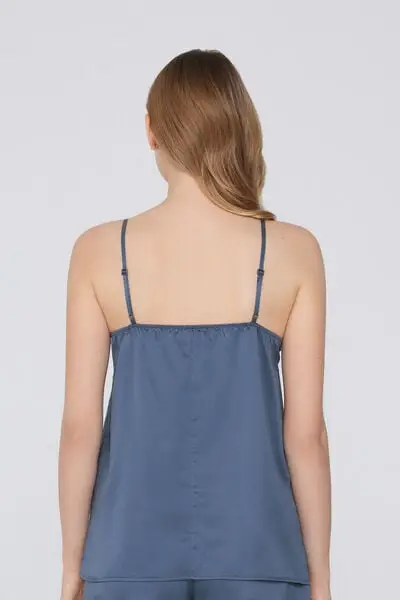 Canotta con Spalline Sottili in Raso e Pizzo Donna Blu miniatura 2