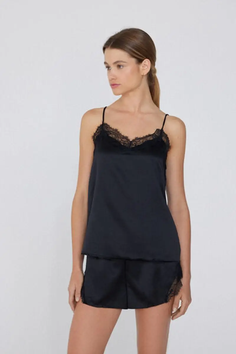 Tezenis Canotta con Spalline Sottili in Raso e Pizzo Donna Nero Taglia XS miniatura 2