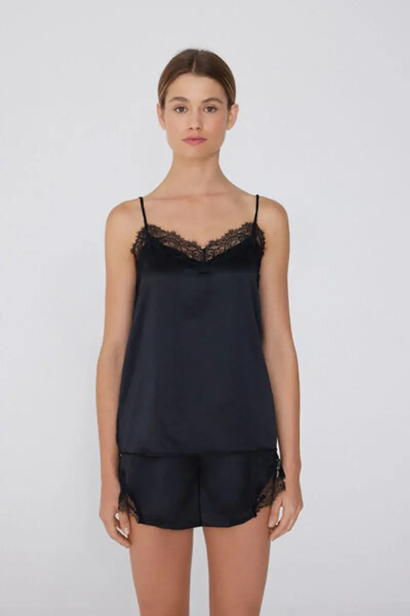 Tezenis Canotta con Spalline Sottili in Raso e Pizzo Donna Nero Taglia XS miniatura 3