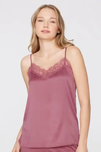 Canotta con Spalline Sottili in Raso e Pizzo Donna Rosa