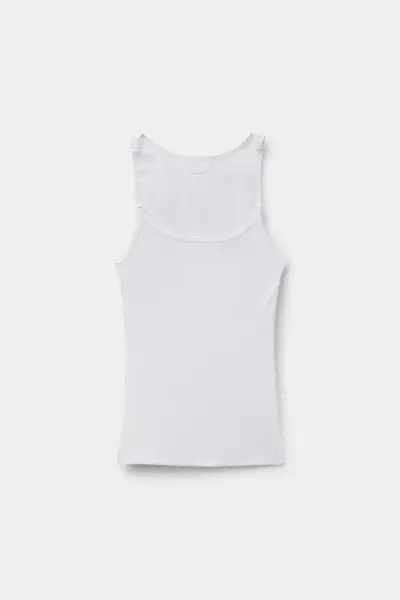 Canotta Cotone Costine con Spalline Invisibili Donna Bianco miniatura 2