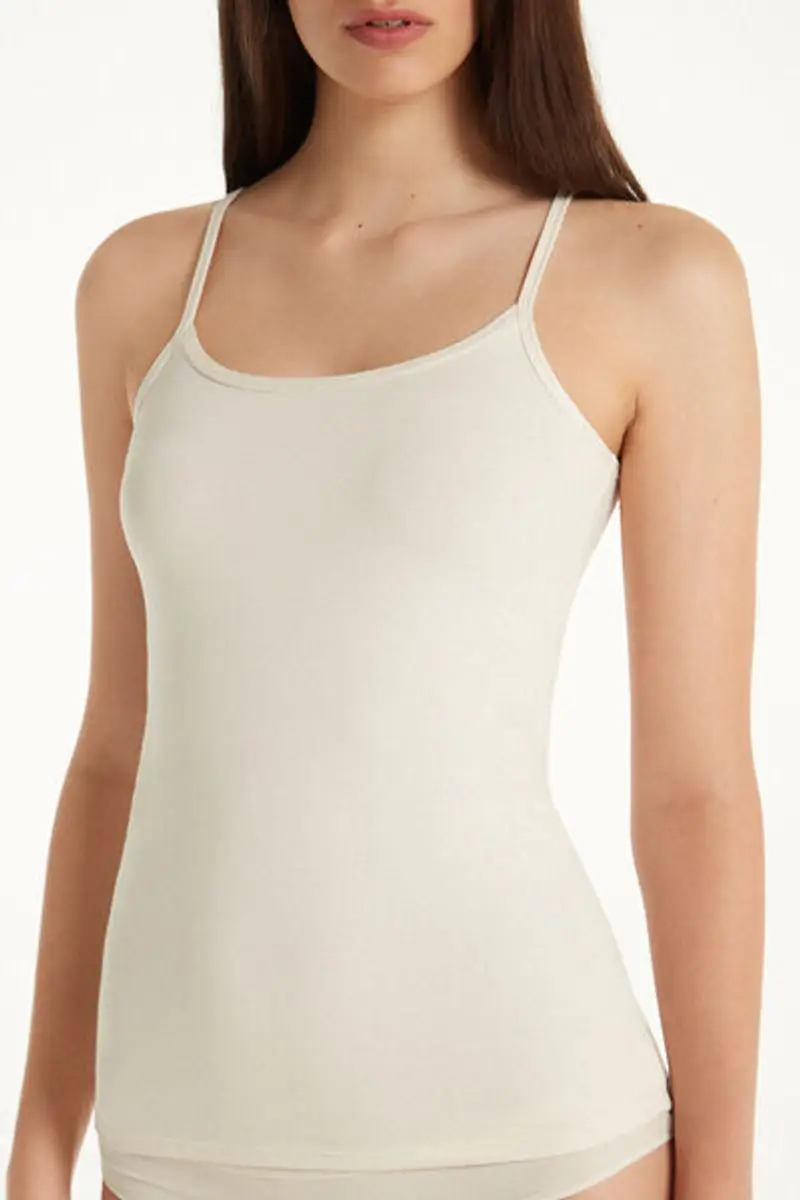 Tezenis Canotta Elasticizzata in Cotone Organico con Scollo Tondo Donna Avorio Taglia S miniatura 3
