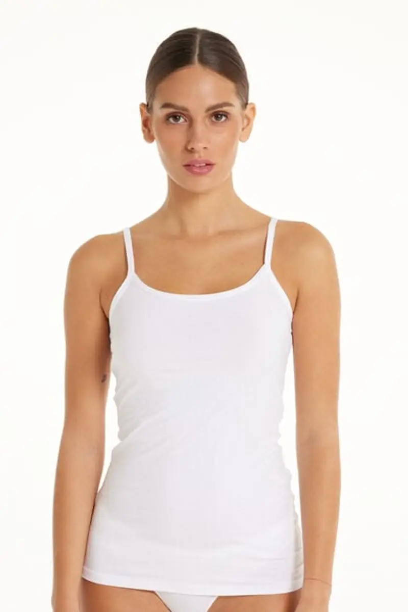Tezenis Canotta Elasticizzata in Cotone Organico con Scollo Tondo Donna Bianco Taglia S