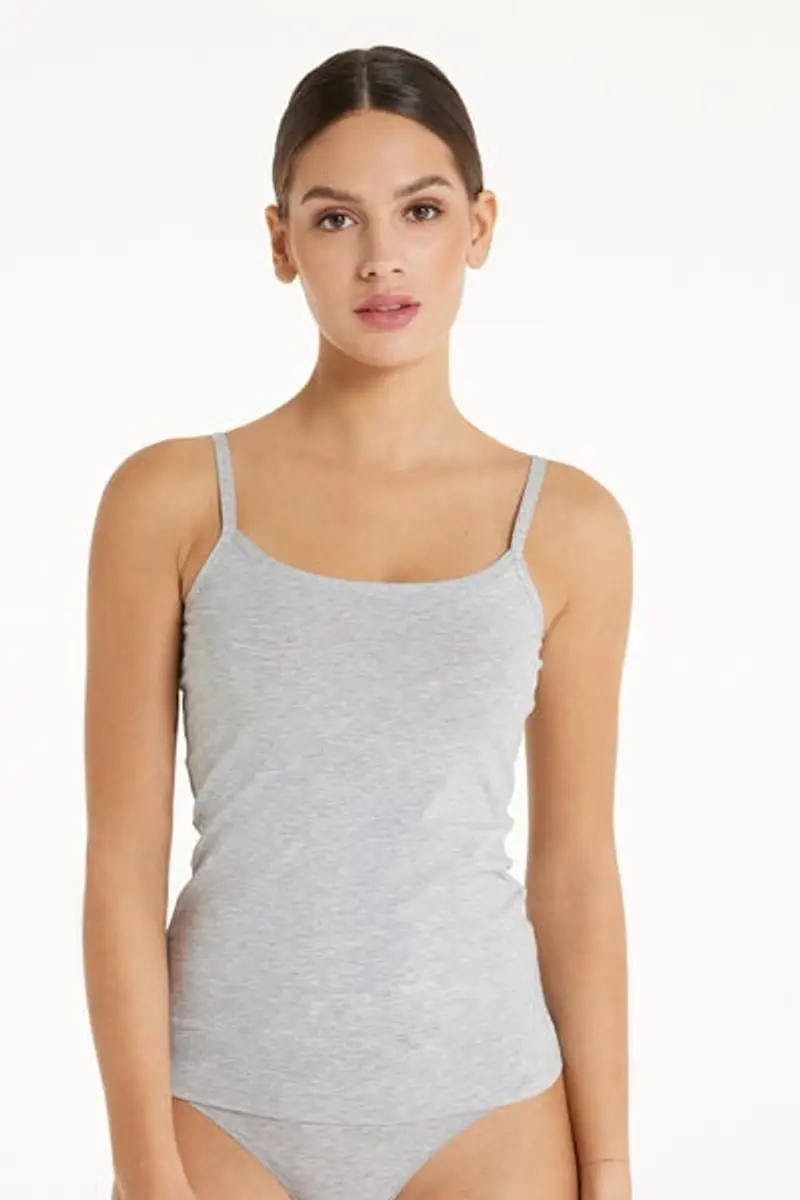 Tezenis Canotta Elasticizzata in Cotone Organico con Scollo Tondo Donna Grigio Taglia L
