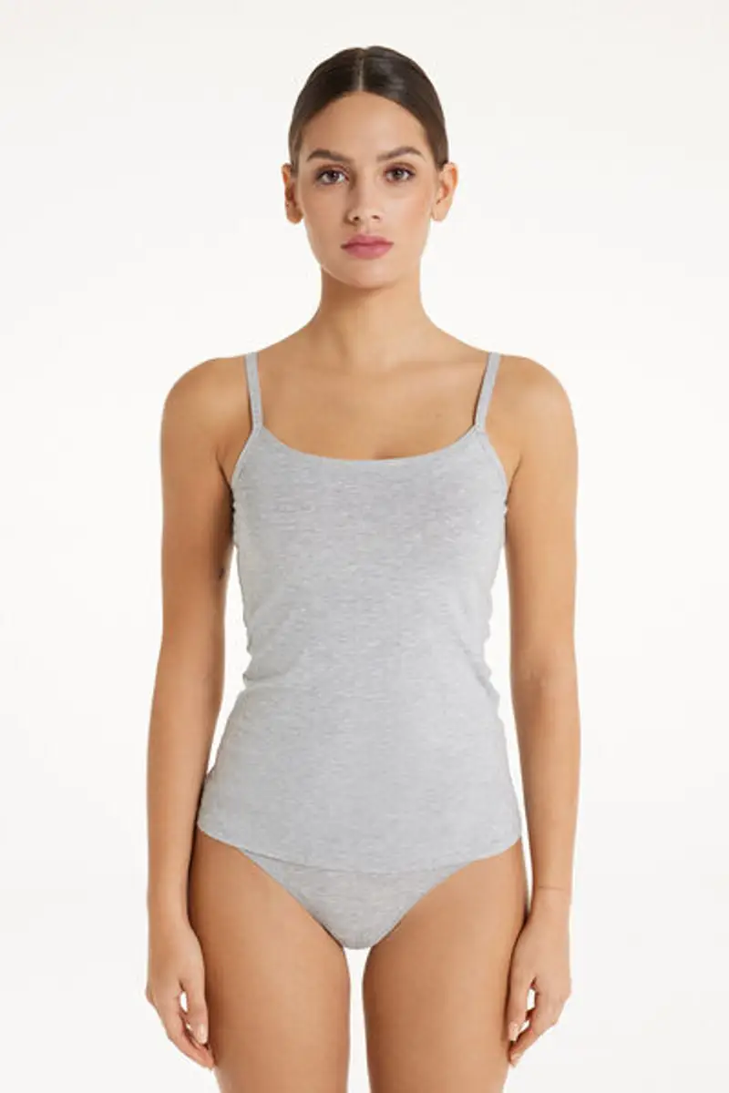 Tezenis Canotta Elasticizzata in Cotone Organico con Scollo Tondo Donna Grigio Taglia S miniatura 3