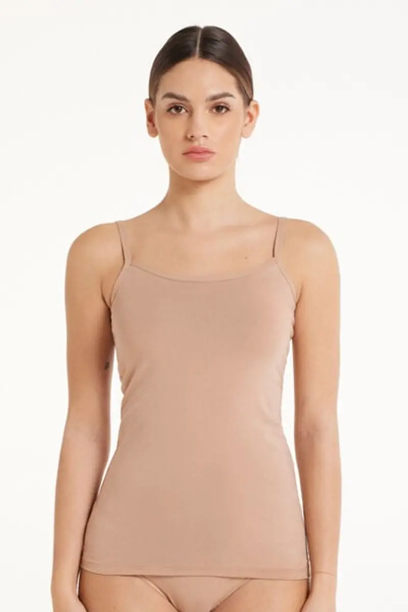 Tezenis Canotta Elasticizzata in Cotone Organico con Scollo Tondo Donna Naturale Taglia XL