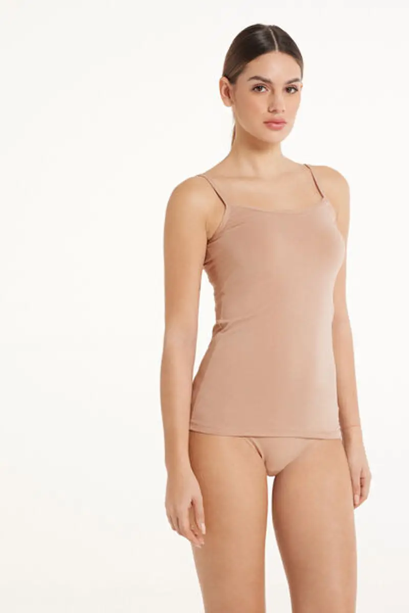 Tezenis Canotta Elasticizzata in Cotone Organico con Scollo Tondo Donna Naturale Taglia XL miniatura 2