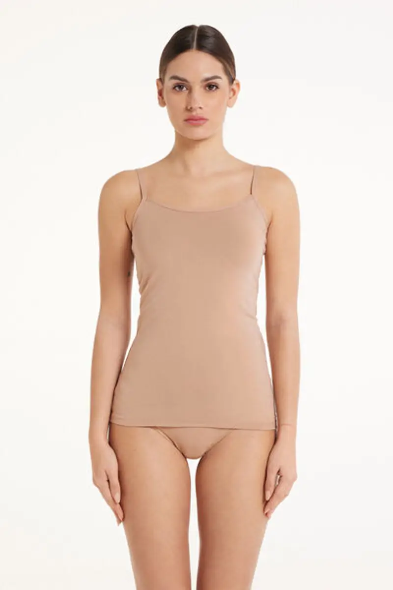 Tezenis Canotta Elasticizzata in Cotone Organico con Scollo Tondo Donna Naturale Taglia XL miniatura 3