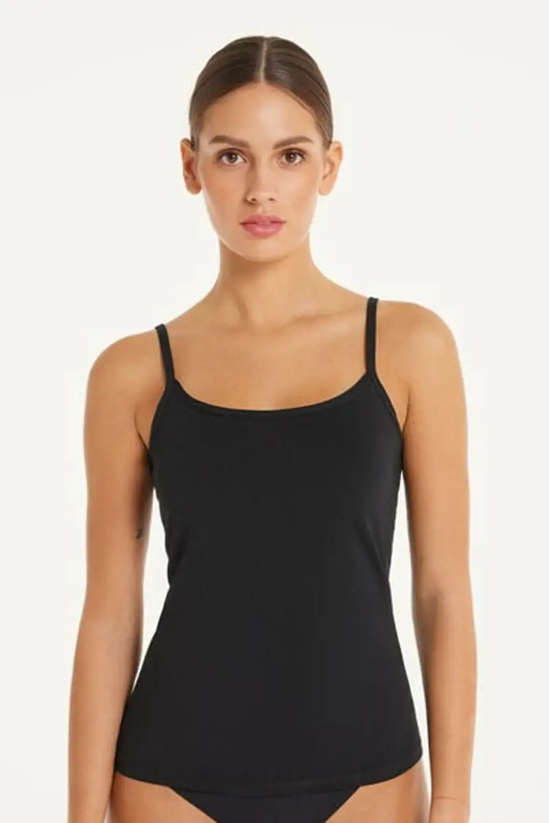 Tezenis Canotta Elasticizzata in Cotone Organico con Scollo Tondo Donna Nero Taglia M