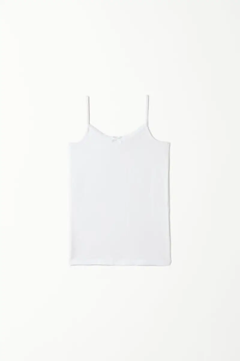 Tezenis Canotta in Cotone con Spalline Sottili e Scollo Tondo Bambina Bambina Bianco Taglia 10-11