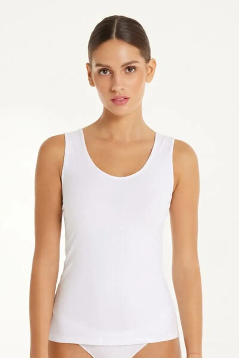 Tezenis Canotta in Cotone Organico Spalla Larga Scollo Stondato Donna Bianco Taglia L