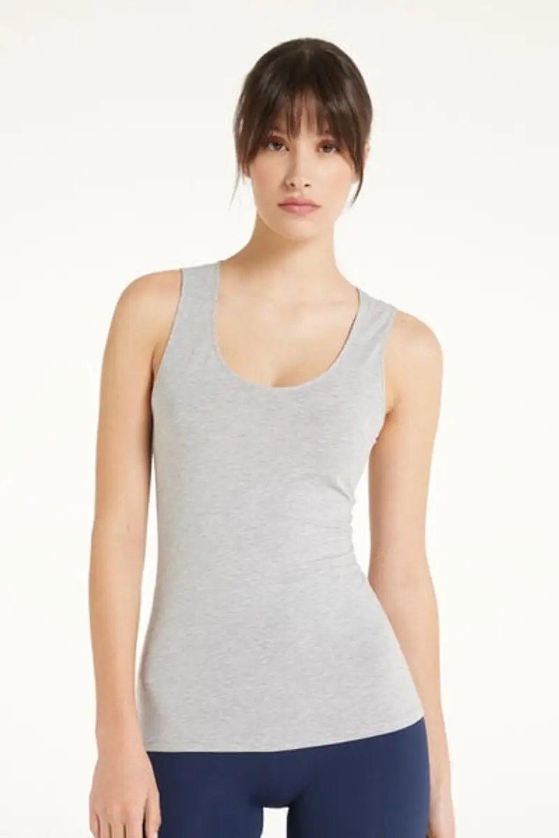 Tezenis Canotta in Cotone Organico Spalla Larga Scollo Stondato Donna Grigio Taglia M