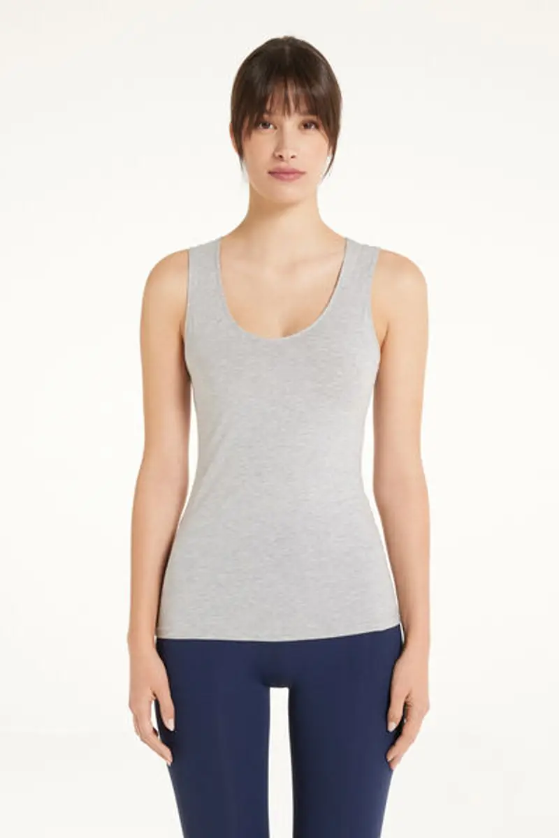 Tezenis Canotta in Cotone Organico Spalla Larga Scollo Stondato Donna Grigio Taglia M miniatura 3