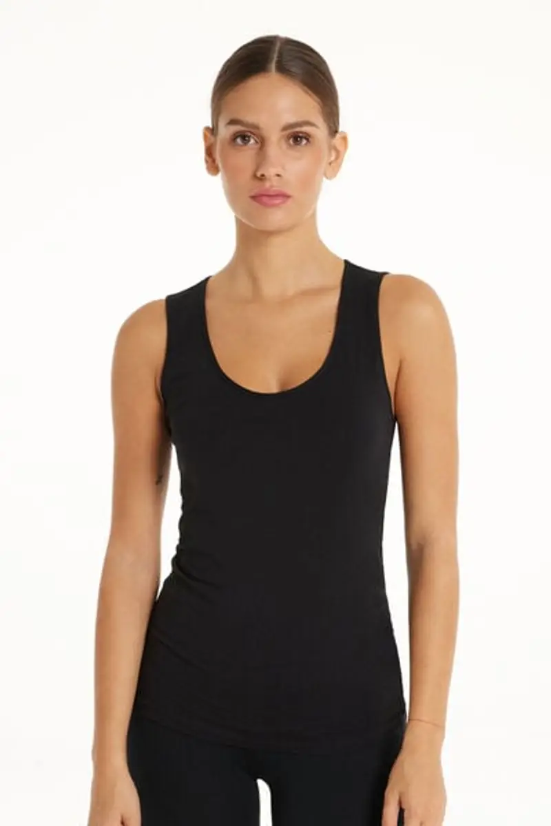 Tezenis Canotta in Cotone Organico Spalla Larga Scollo Stondato Donna Nero Taglia L