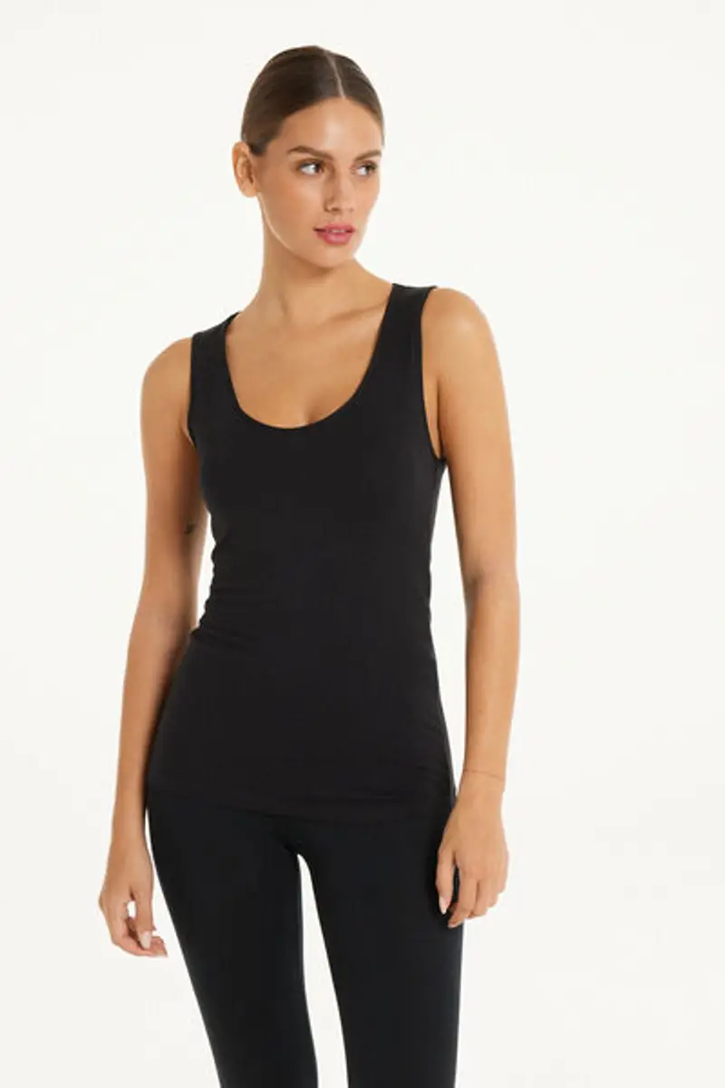 Tezenis Canotta in Cotone Organico Spalla Larga Scollo Stondato Donna Nero Taglia L miniatura 2