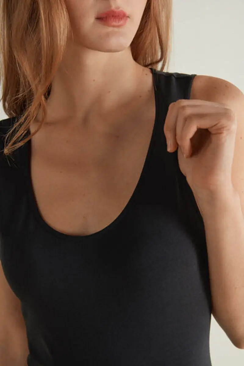 Tezenis Canotta in Cotone Organico Spalla Larga Scollo Stondato Donna Nero Taglia L miniatura 3