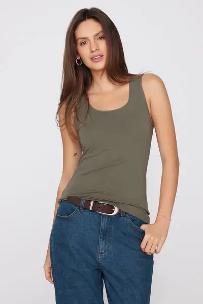 Canotta in Cotone Organico Spalla Larga Scollo Stondato Donna Verde