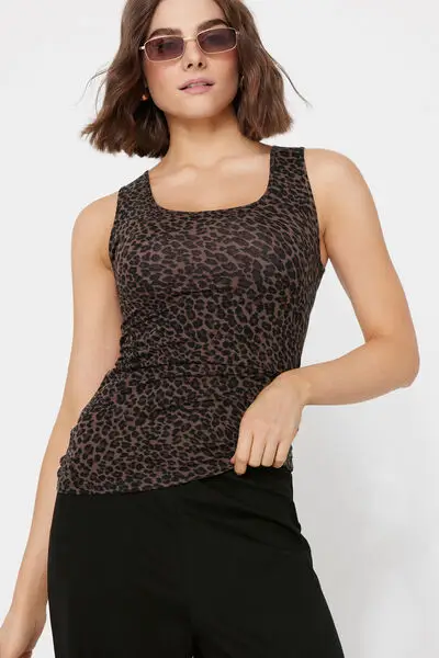 Canotta in Cotone Organico Spalla Larga Spalla Larga Donna Marrone miniatura 3