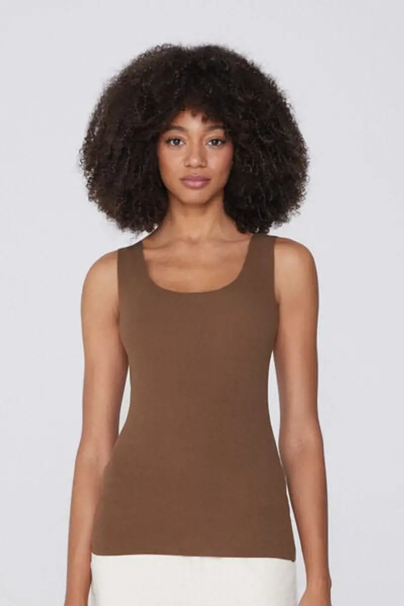 Tezenis Canotta in Cotone Organico Taglio Vivo Donna Marrone Taglia M