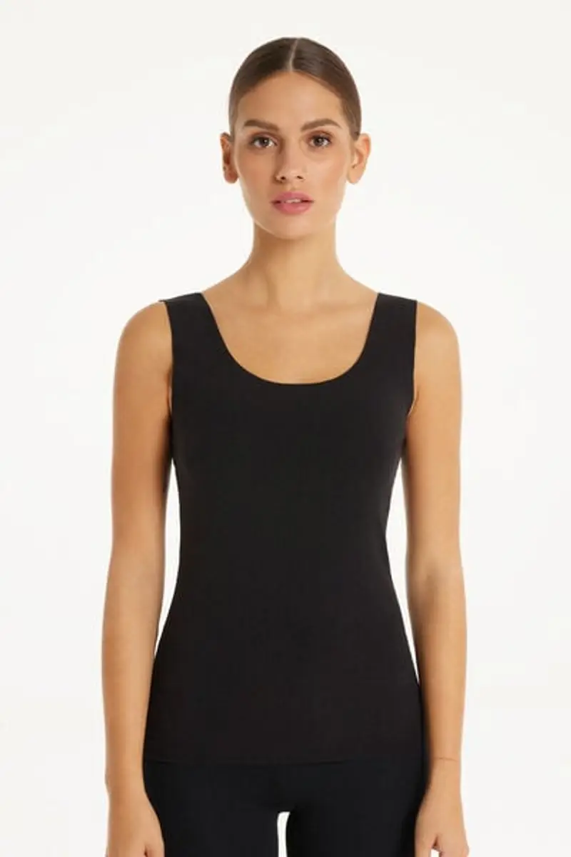 Tezenis Canotta in Cotone Organico Taglio Vivo Donna Nero Taglia S