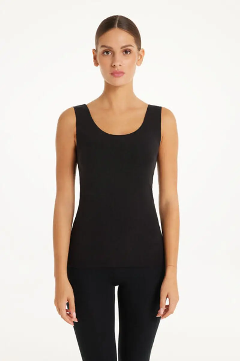 Tezenis Canotta in Cotone Organico Taglio Vivo Donna Nero Taglia S miniatura 3