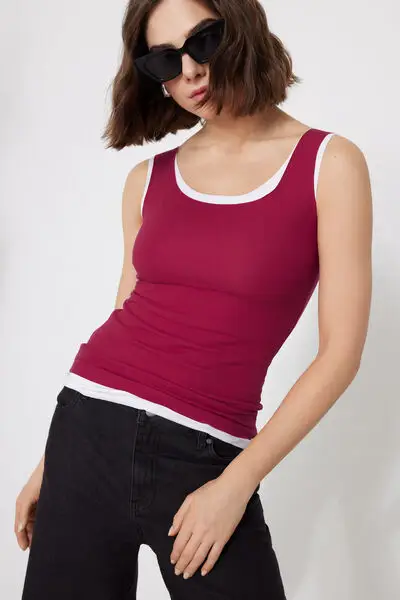 Canotta in Cotone Organico Taglio Vivo Donna Rosso miniatura 3