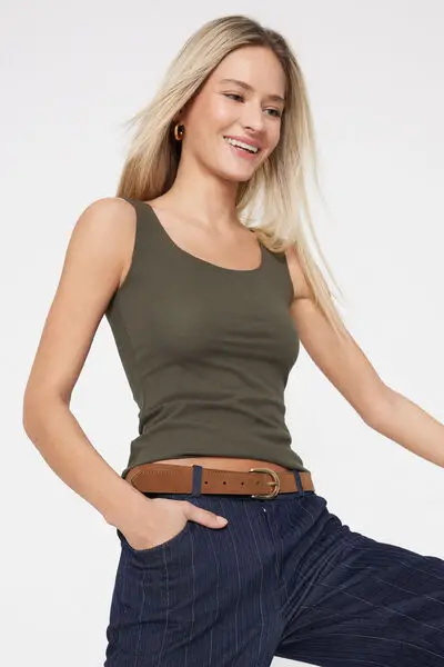 Canotta in Cotone Organico Taglio Vivo Donna Verde miniatura 3