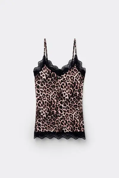 Canotta Scollo a V con Inserto in Pizzo Donna Animalier miniatura 2