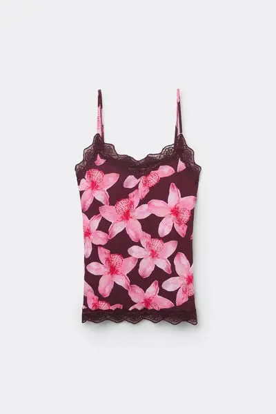 Canotta Scollo a V con Inserto in Pizzo Donna Rosa miniatura 2