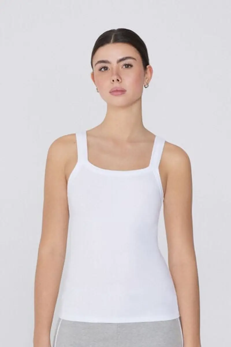 Tezenis Canotta Scollo Squadrato in Cotone a Costine Donna Bianco Taglia L
