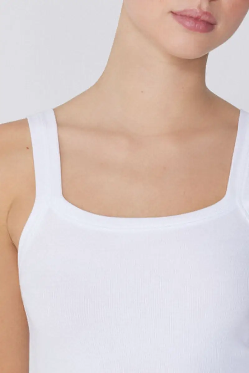 Tezenis Canotta Scollo Squadrato in Cotone a Costine Donna Bianco Taglia L miniatura 3