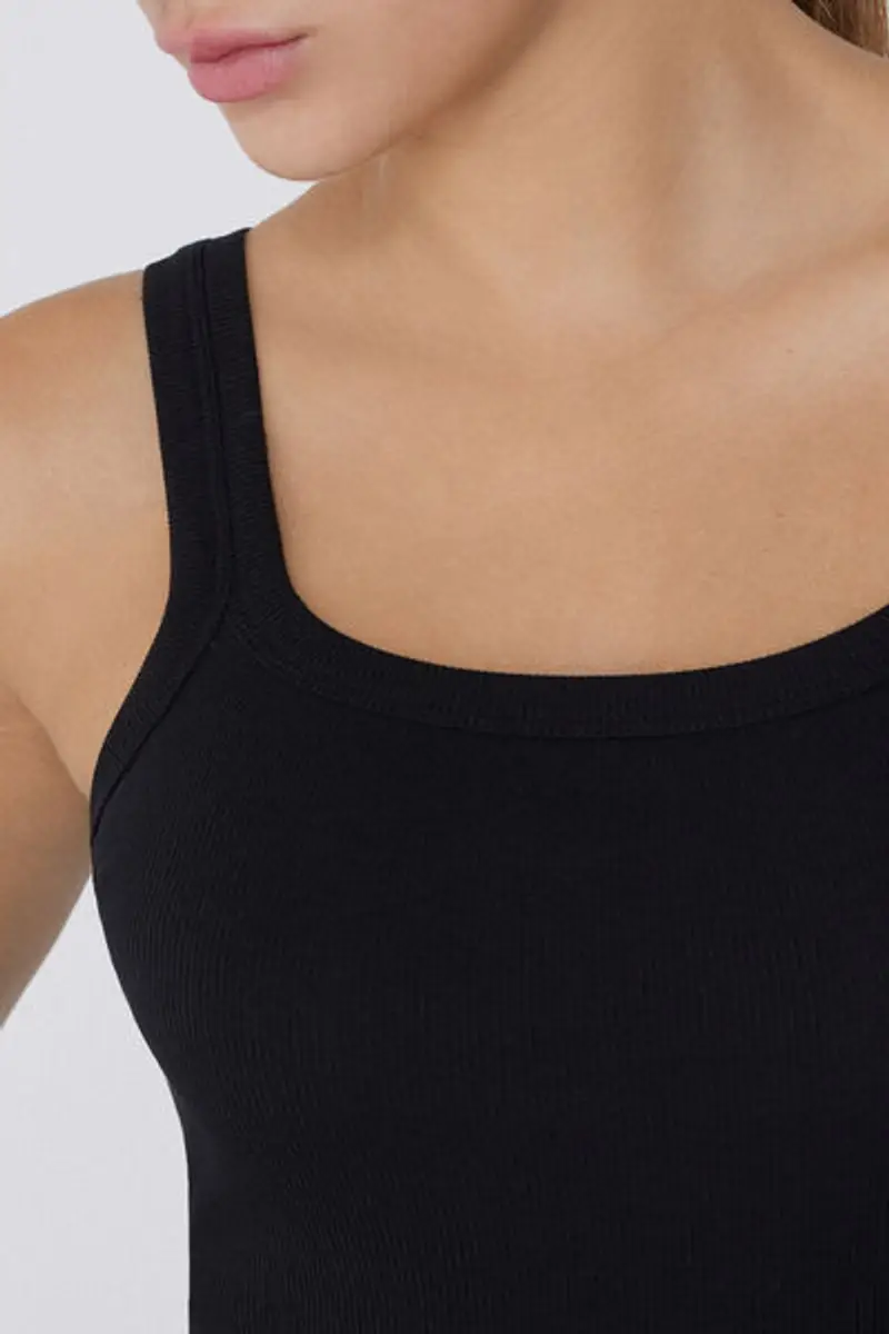 Tezenis Canotta Scollo Squadrato in Cotone a Costine Donna Nero Taglia L miniatura 3