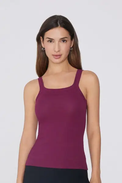 Canotta Scollo Squadrato in Cotone a Costine Donna Rosso