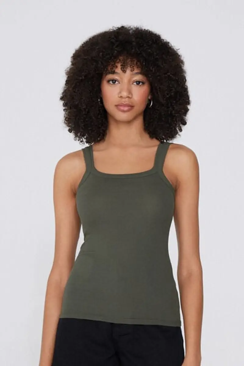 Tezenis Canotta Scollo Squadrato in Cotone a Costine Donna Verde Taglia L