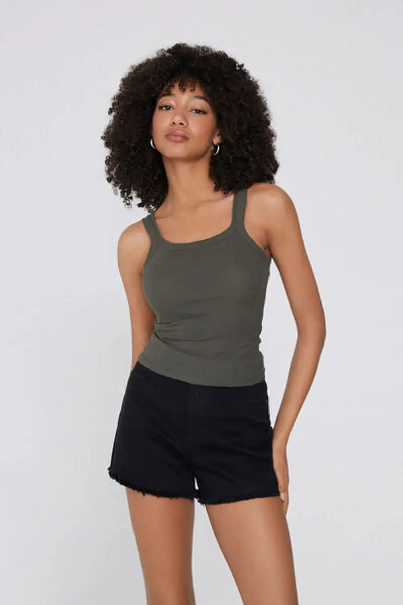 Tezenis Canotta Scollo Squadrato in Cotone a Costine Donna Verde Taglia L miniatura 2