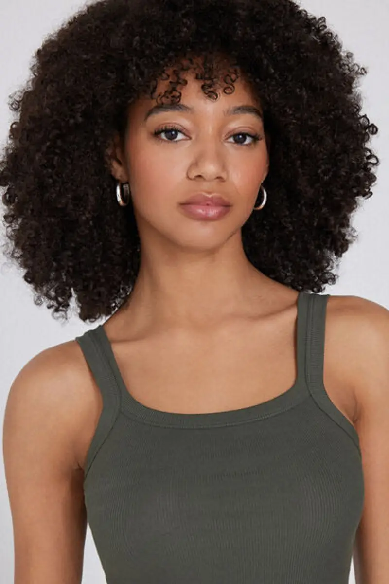 Tezenis Canotta Scollo Squadrato in Cotone a Costine Donna Verde Taglia L miniatura 3