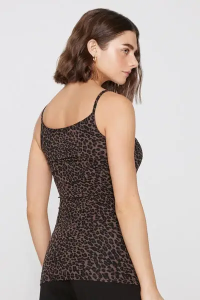 Canotta Scollo Tondo in Cotone Elasticizzato Donna Marrone miniatura 2