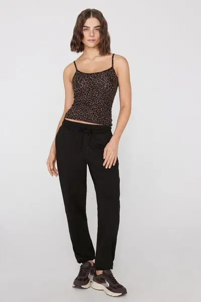 Canotta Scollo Tondo in Cotone Elasticizzato Donna Marrone miniatura 3