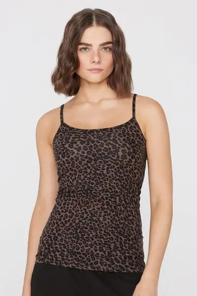 Canotta Scollo Tondo in Cotone Elasticizzato Donna Marrone