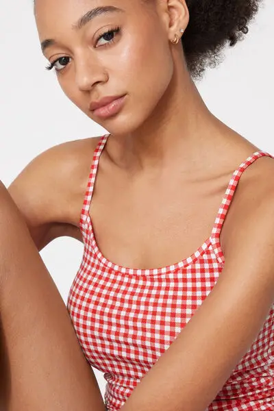 Canotta Scollo Tondo in Cotone Elasticizzato Donna Rosso miniatura 3