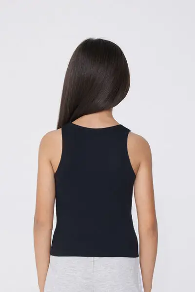 Canotta Spalla Larga a Costine Bimba Bambina Nero miniatura 2