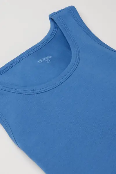 Canotta Spalla Larga Bimbi Unisex in Cotone Unisex Azzurro miniatura 2