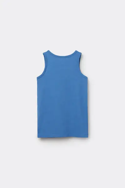 Canotta Spalla Larga Bimbi Unisex in Cotone Unisex Azzurro miniatura 3